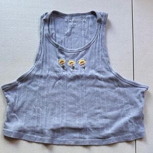 Aeropostale Light Blue Ribbed Crop Top with Yellow Embroidery